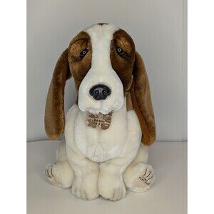 Vintage Hush Puppies Basset Hound Dog Plush White Brown 11" Realistic